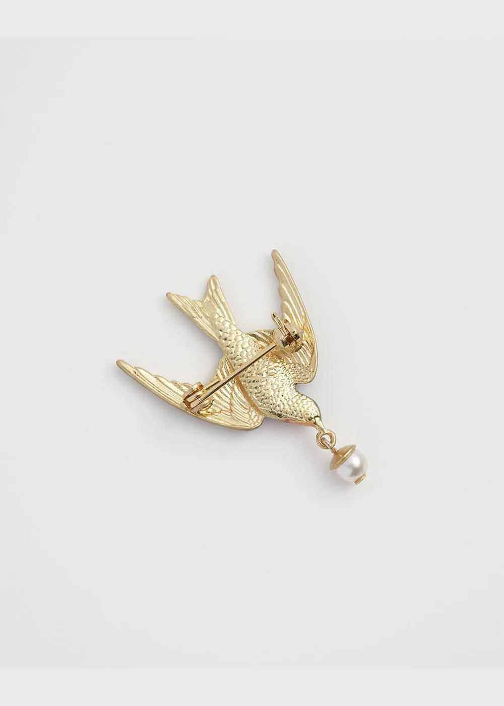 Fable England Swallow & Pearl Brooch Blue