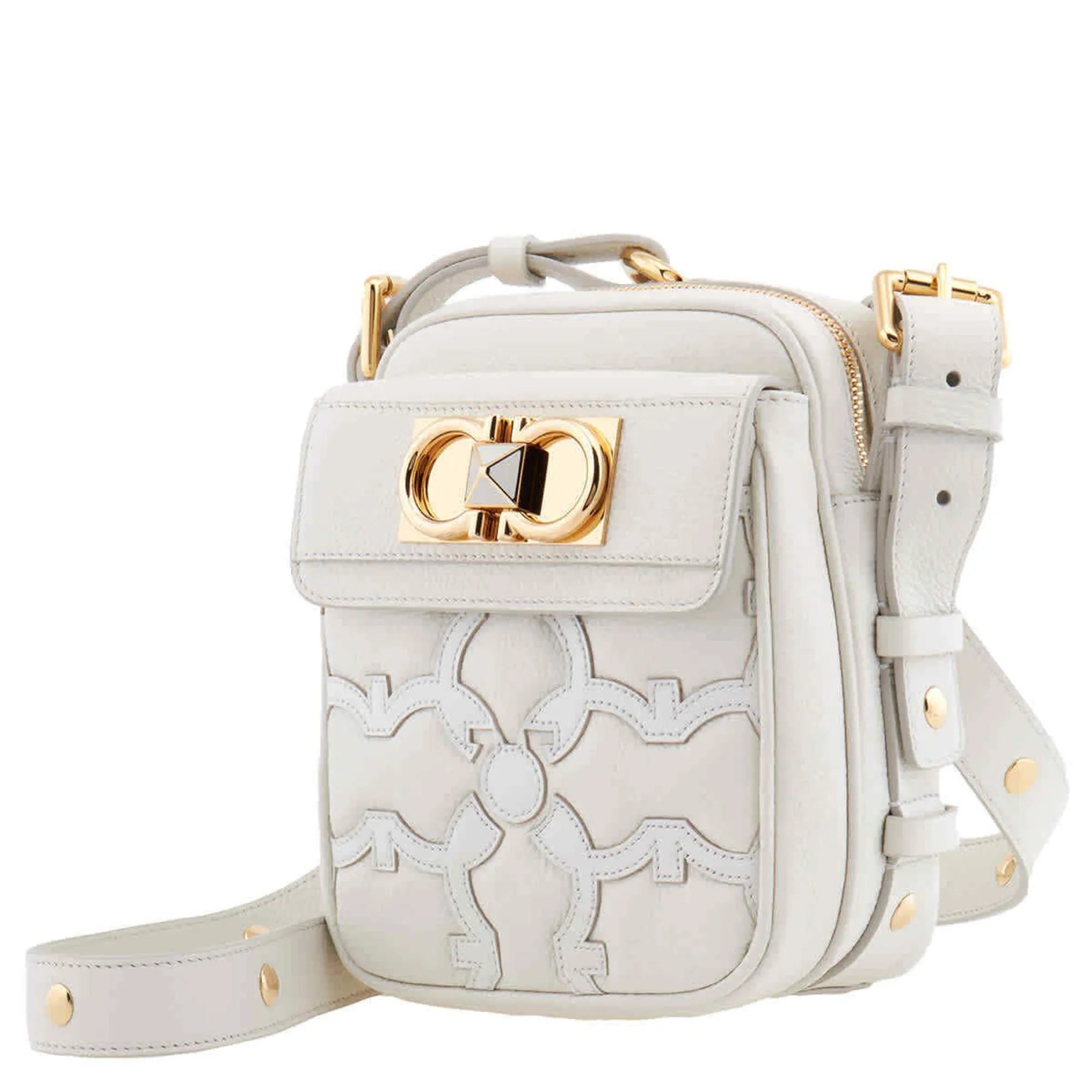 Ferragamo Viva Gancini Camera Bag White