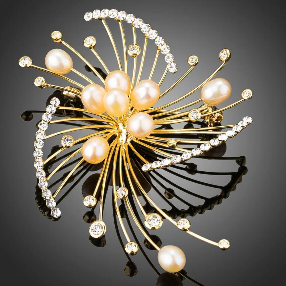 Fireworks Design with Pearls Brooch Pin