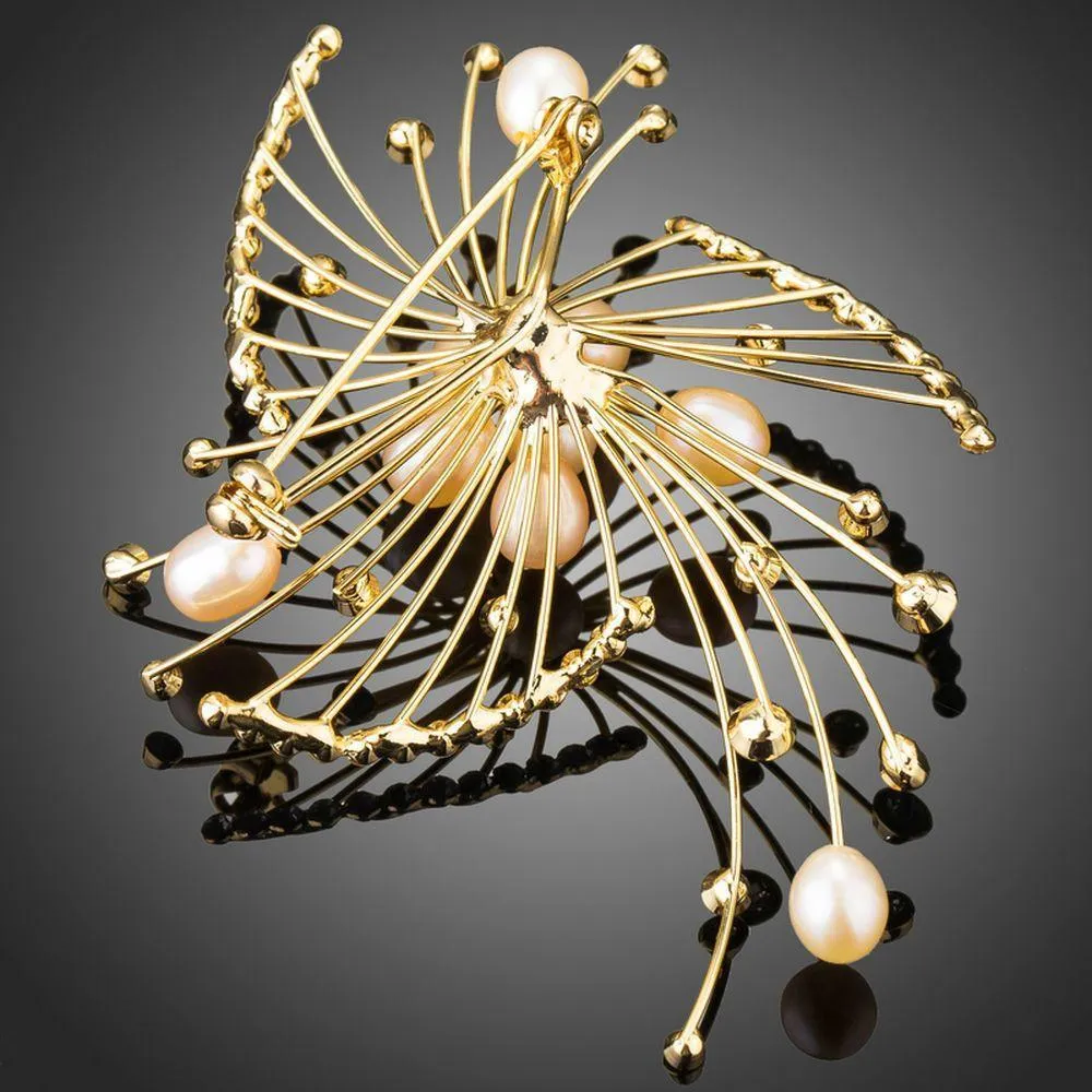 Fireworks Design with Pearls Brooch Pin