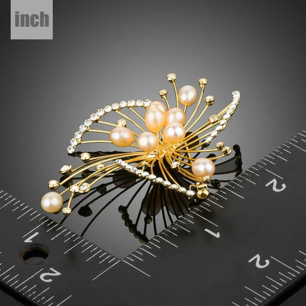 Fireworks Design with Pearls Brooch Pin