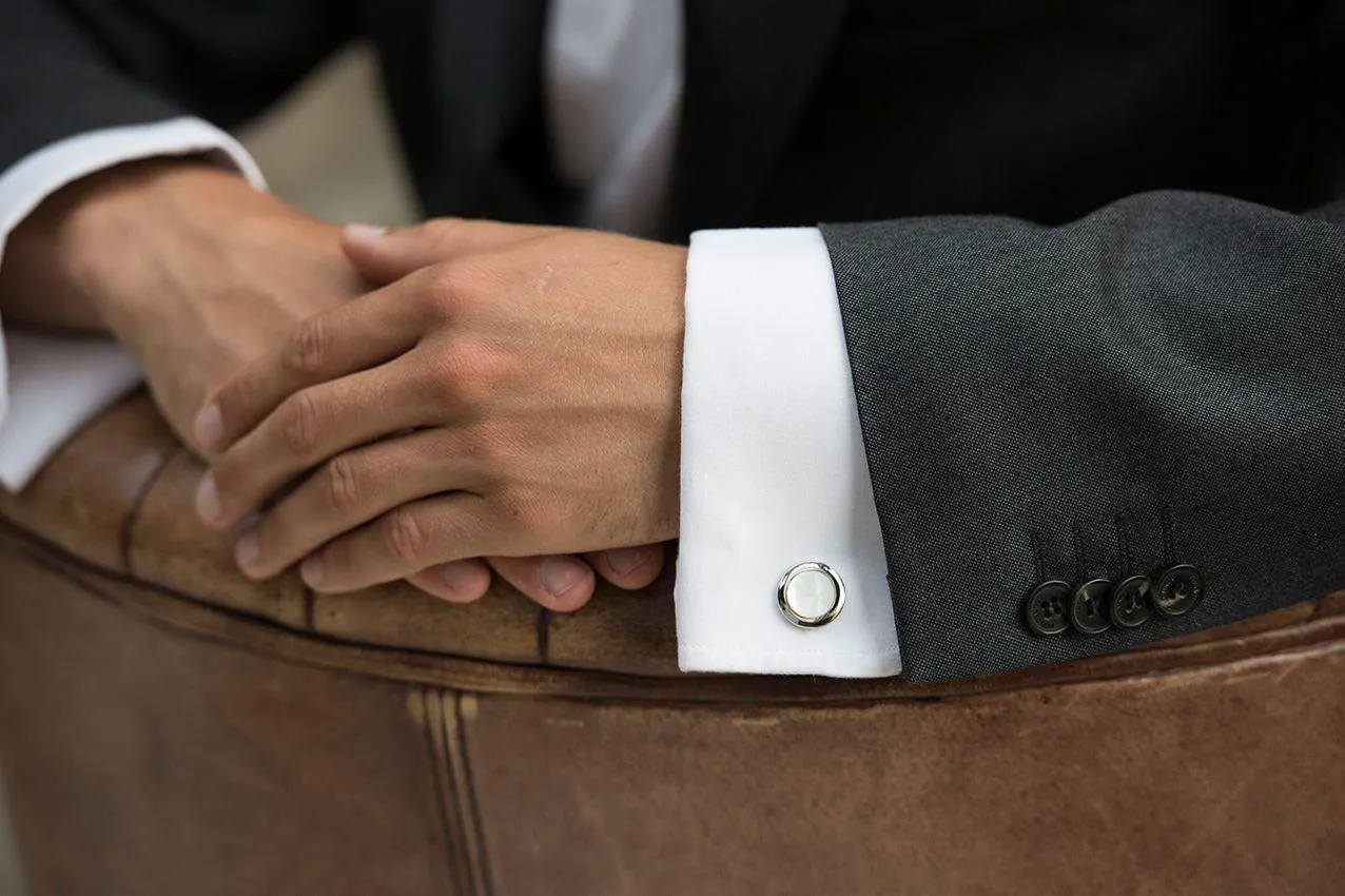 Gents Mother of Pearl Cufflinks, Rhodium, Groom, Best Man, Usher, Father of Bride Cufflinks, GROSVENOR