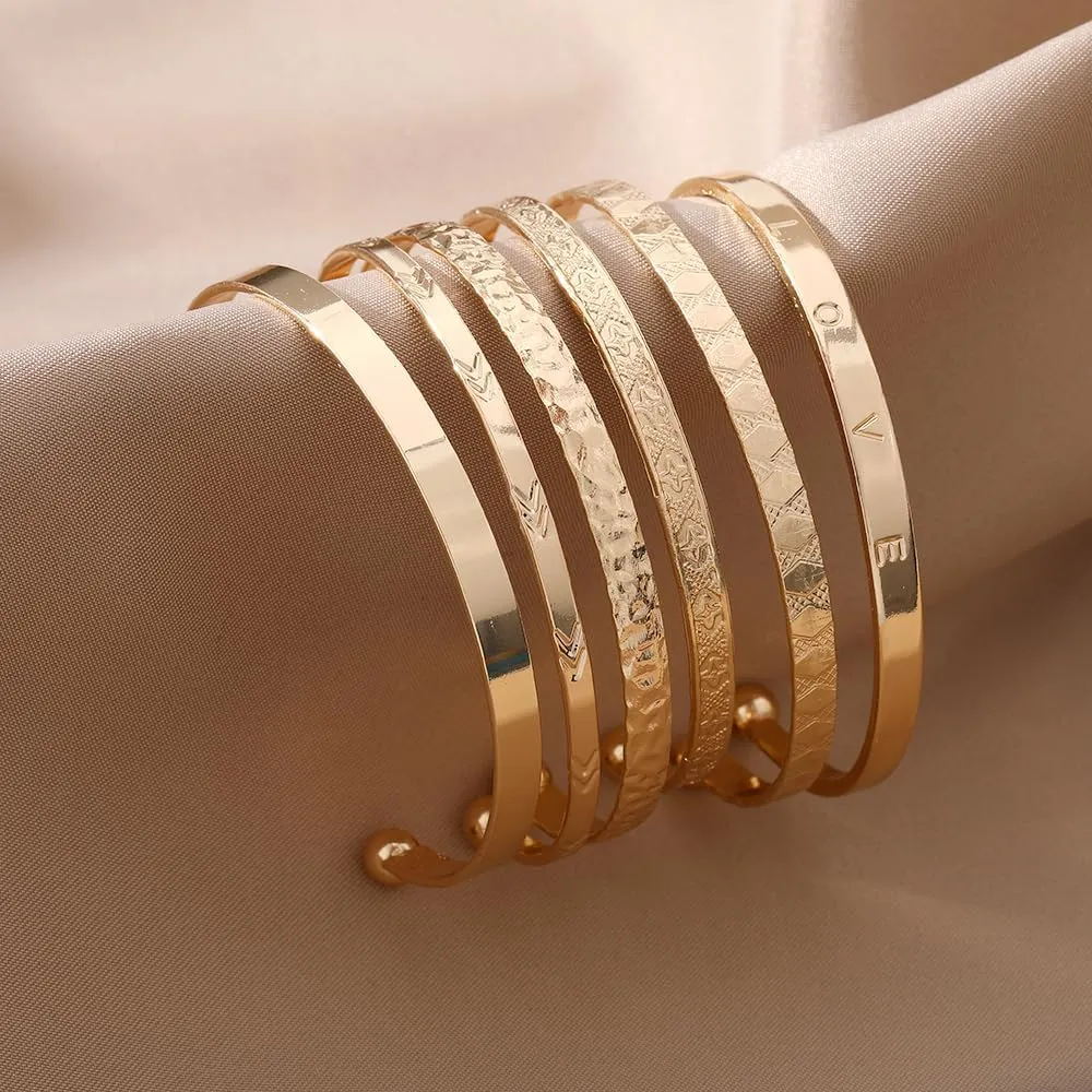 Gold Bangle Bracelets for Women, 14k Gold Plated Multi Layer Cuff Bangles Set, Stackable Boho Non Tarnish Elegance Smooth Bangle Jewelry Gifts for Her