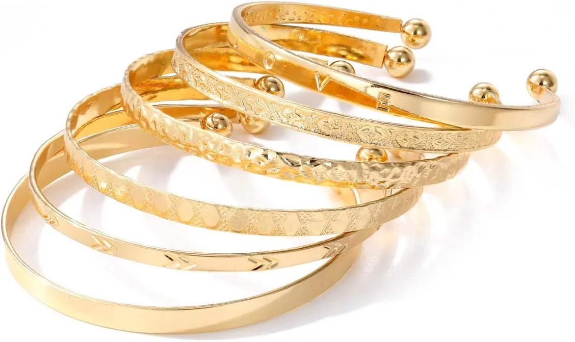 Gold Bangle Bracelets for Women, 14k Gold Plated Multi Layer Cuff Bangles Set, Stackable Boho Non Tarnish Elegance Smooth Bangle Jewelry Gifts for Her