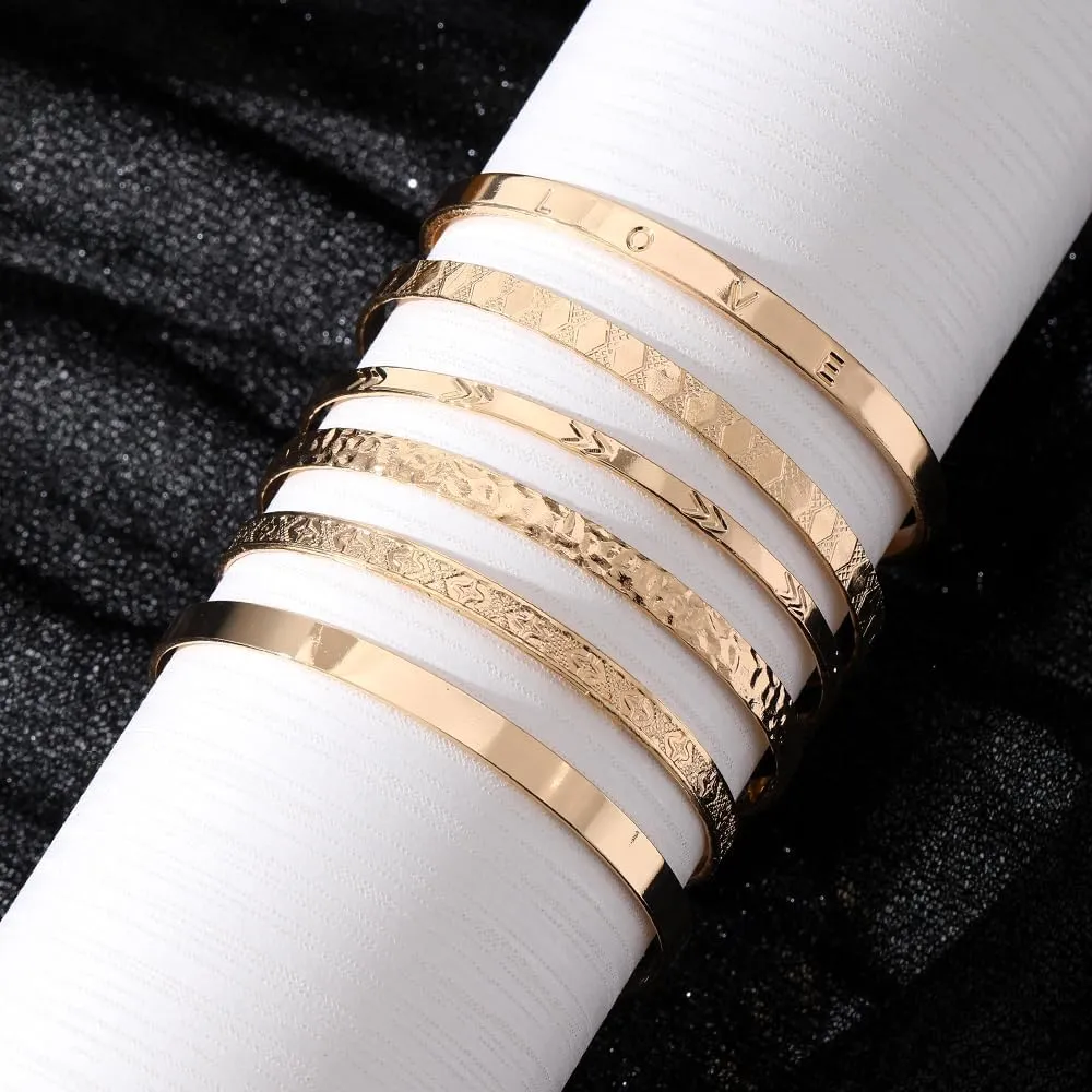 Gold Bangle Bracelets for Women, 14k Gold Plated Multi Layer Cuff Bangles Set, Stackable Boho Non Tarnish Elegance Smooth Bangle Jewelry Gifts for Her