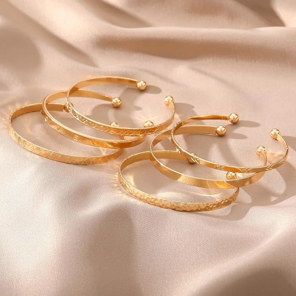 Gold Bangle Bracelets for Women, 14k Gold Plated Multi Layer Cuff Bangles Set, Stackable Boho Non Tarnish Elegance Smooth Bangle Jewelry Gifts for Her