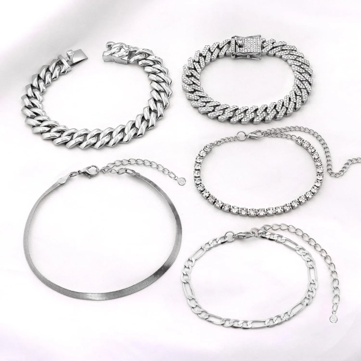 Gold Bracelets for Women, 14K Gold Plated Bracelets Sets for Women, 13mm/14mm Cuban Chain Bracelet Layered Link Chain Bracelets Pack Jewelry Full Diamond for Women