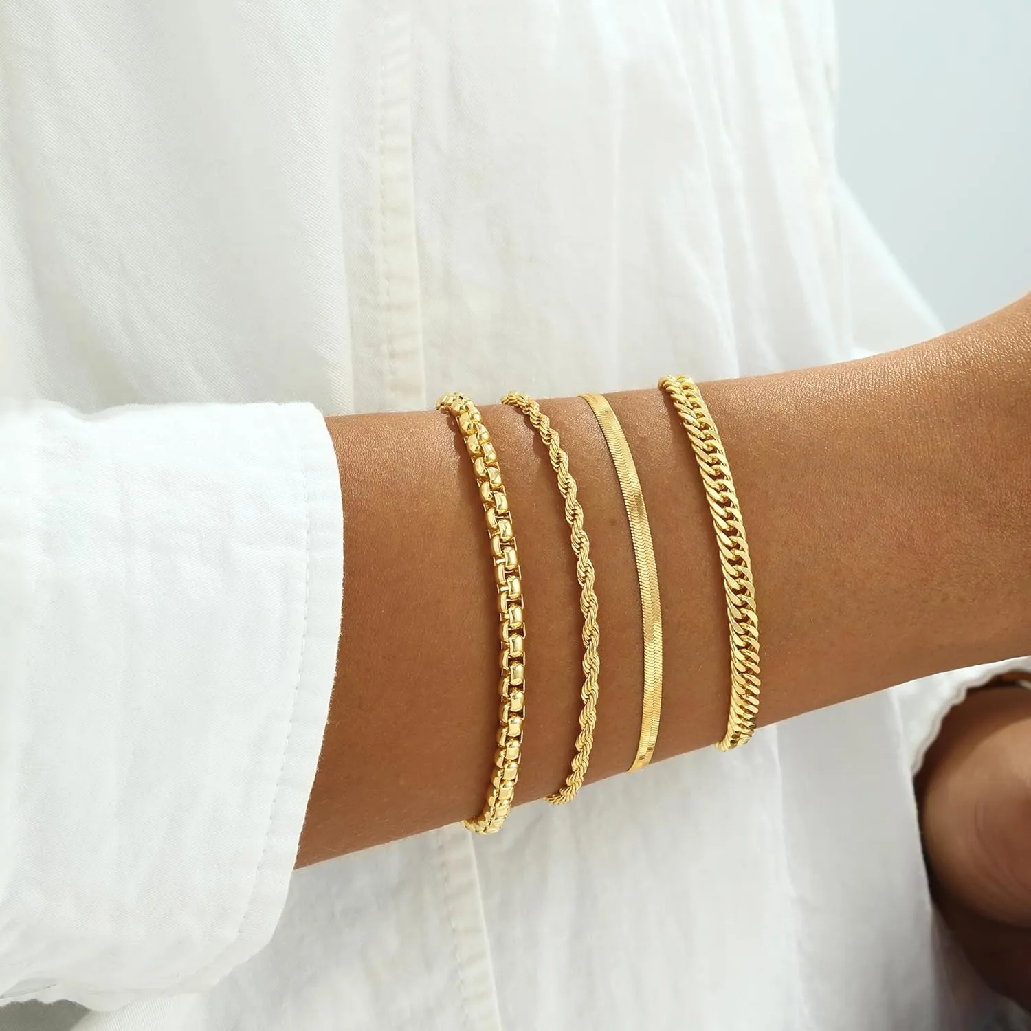 Gold Bracelets for Women Multi Layer Bracelet Set - Dainty 14K Gold Platerd Bracelets for Women Minimalist Stackable Jewelry