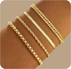 Gold Bracelets for Women Multi Layer Bracelet Set - Dainty 14K Gold Platerd Bracelets for Women Minimalist Stackable Jewelry