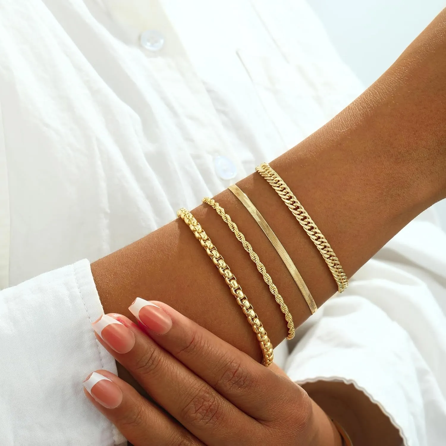 Gold Bracelets for Women Multi Layer Bracelet Set - Dainty 14K Gold Platerd Bracelets for Women Minimalist Stackable Jewelry