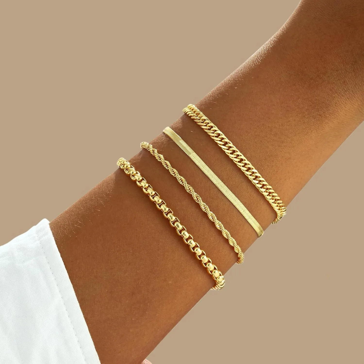 Gold Bracelets for Women Multi Layer Bracelet Set - Dainty 14K Gold Platerd Bracelets for Women Minimalist Stackable Jewelry