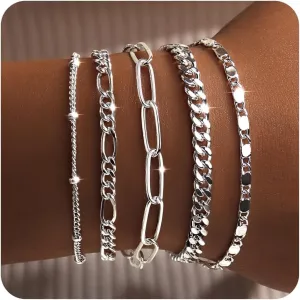 Gold Bracelets for Women Trendy,14K Real Gold Plated Dainty Stackable Paperclip Cuban Link Chain Bracelets,Cuff Bracelets Jewelry Set Adjustable 7" 2"