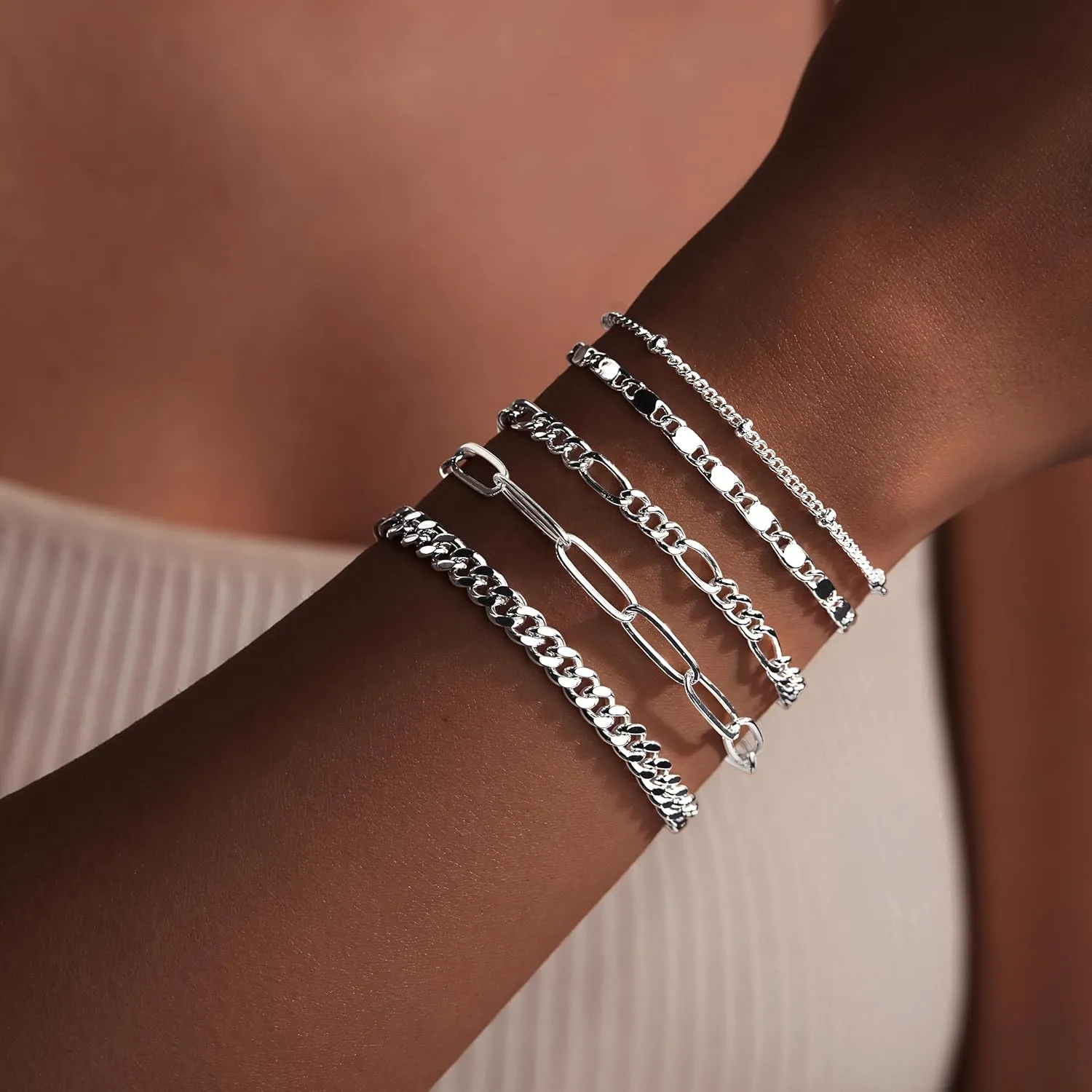 Gold Bracelets for Women Trendy,14K Real Gold Plated Dainty Stackable Paperclip Cuban Link Chain Bracelets,Cuff Bracelets Jewelry Set Adjustable 7" 2"