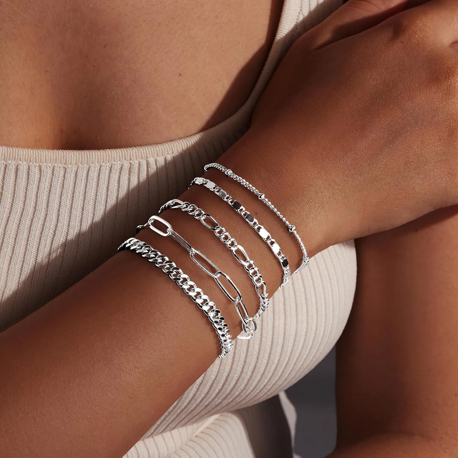 Gold Bracelets for Women Trendy,14K Real Gold Plated Dainty Stackable Paperclip Cuban Link Chain Bracelets,Cuff Bracelets Jewelry Set Adjustable 7" 2"