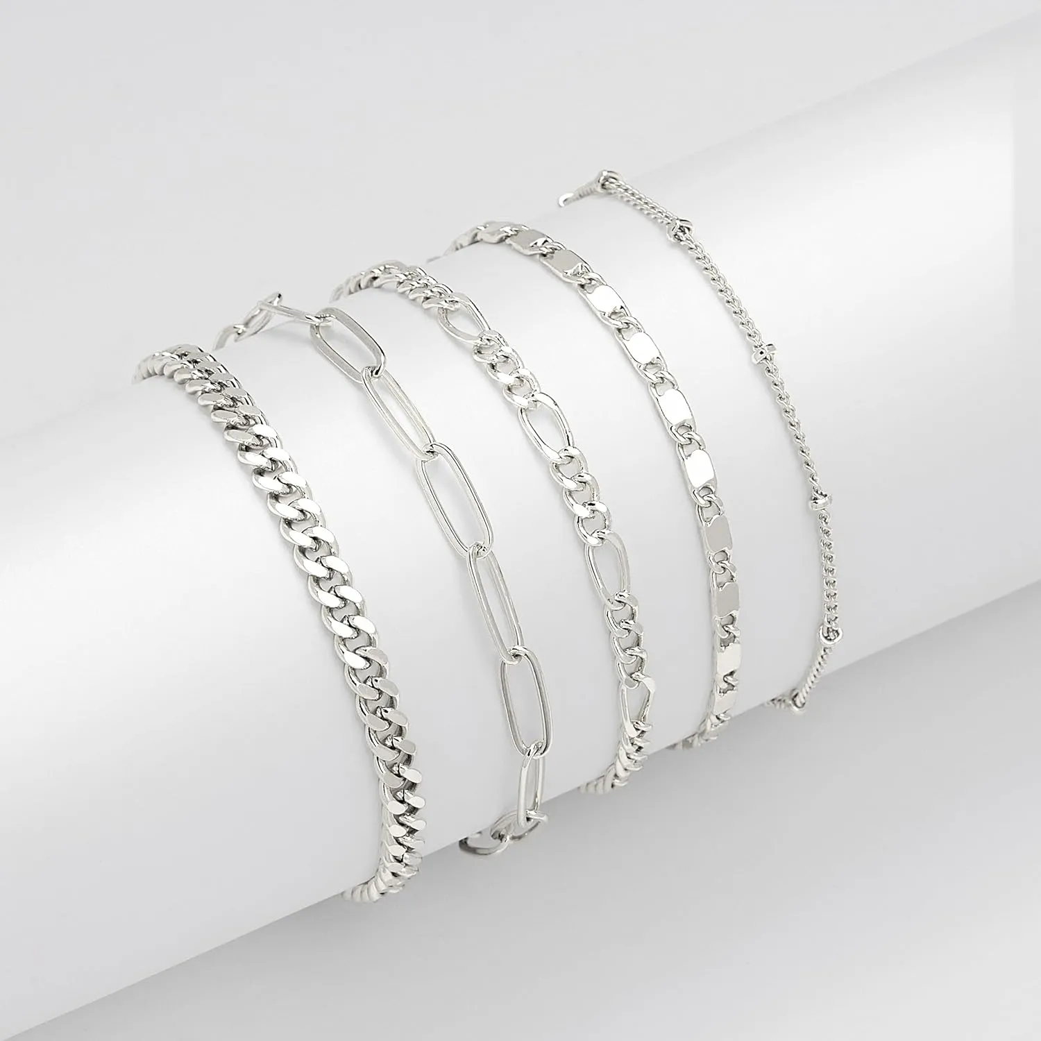 Gold Bracelets for Women Trendy,14K Real Gold Plated Dainty Stackable Paperclip Cuban Link Chain Bracelets,Cuff Bracelets Jewelry Set Adjustable 7" 2"