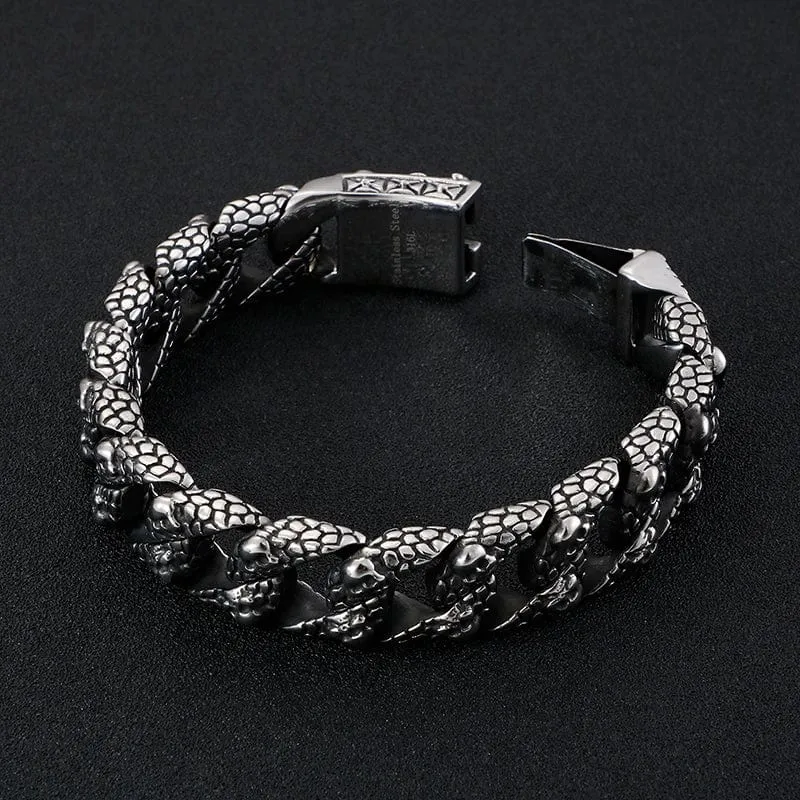 Gothic Men's Skull Bracelet - Stainless Steel Franco Curb Chain Skeleton