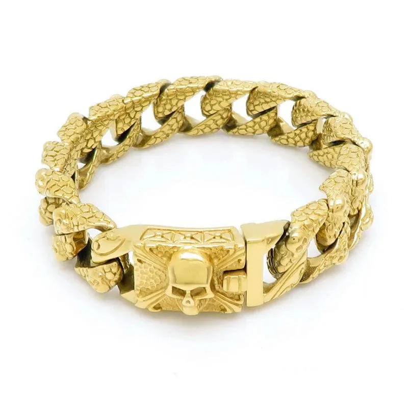 Gothic Men's Skull Bracelet - Stainless Steel Franco Curb Chain Skeleton