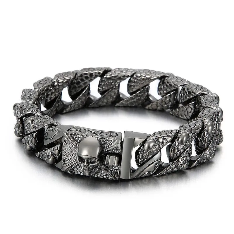 Gothic Men's Skull Bracelet - Stainless Steel Franco Curb Chain Skeleton