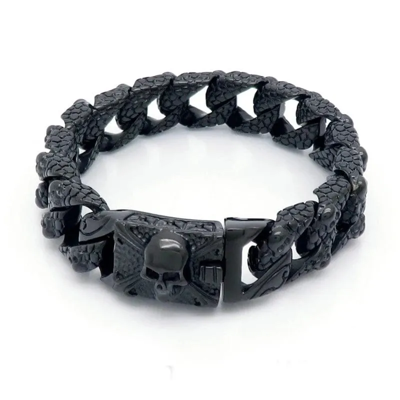 Gothic Men's Skull Bracelet - Stainless Steel Franco Curb Chain Skeleton