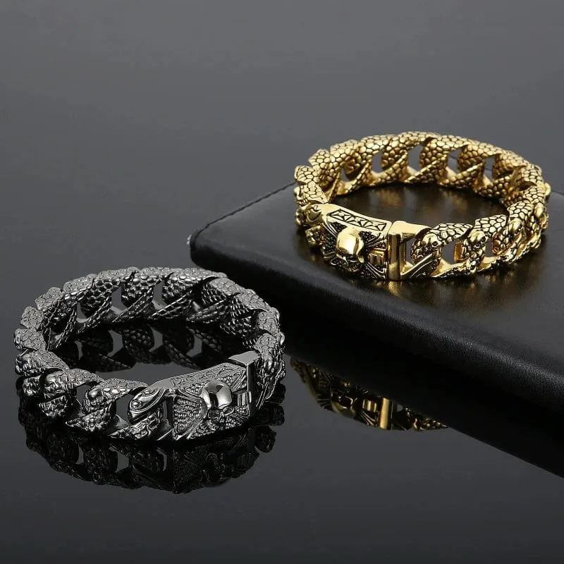Gothic Men's Skull Bracelet - Stainless Steel Franco Curb Chain Skeleton