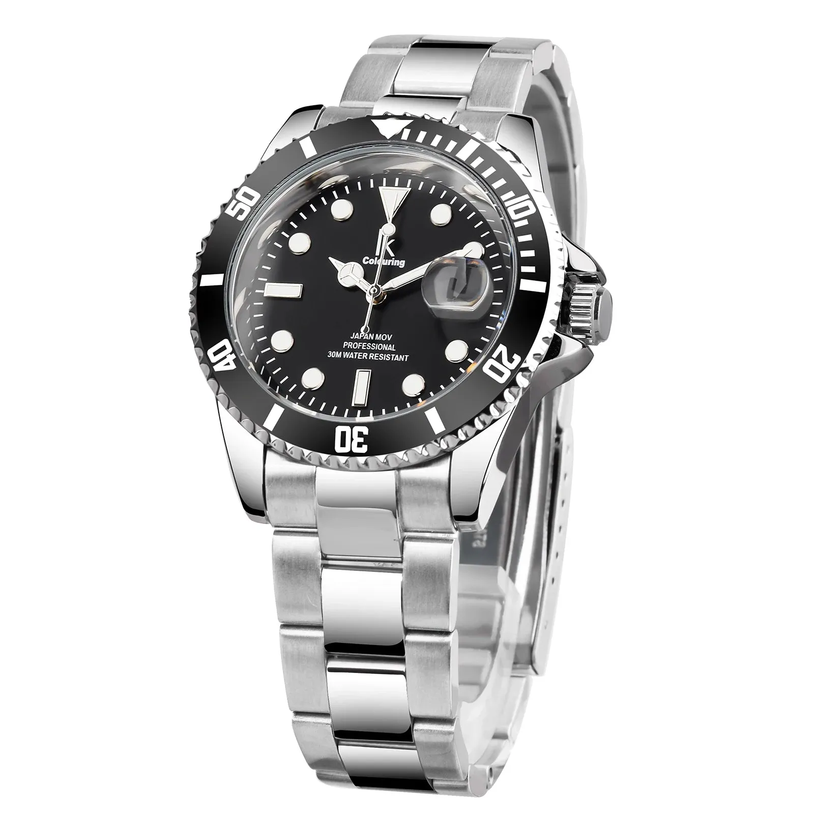 IK Coloring 2022 Luxury Brand Design Green Bezel Waterproof Clock Mens Quartz Golden Stainless Steel Calendar Sport Wristwatches