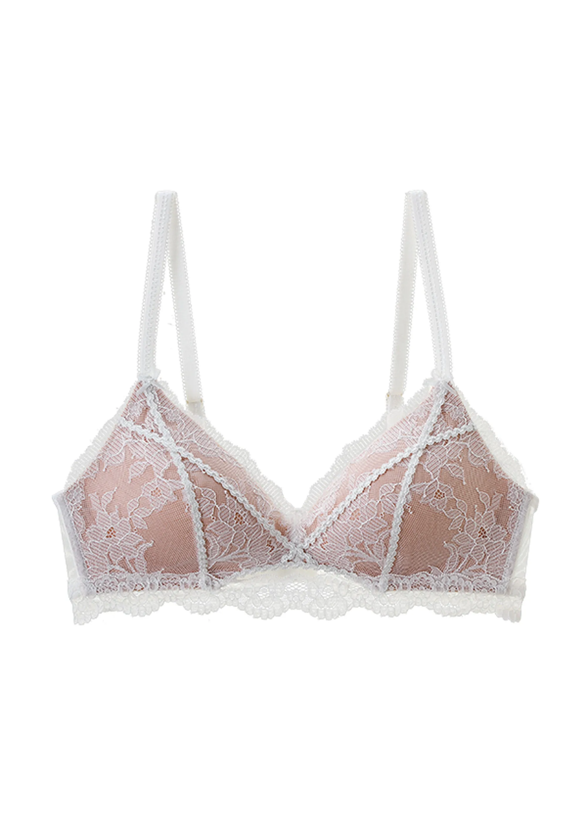 JANET Plus White Lace Wireless Triangle Bra with Molded Padded Cups