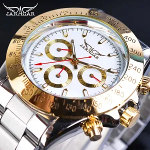 Jaragar Relogio Masculino Watch Men 2019 Golden Big Dial Calendar Display Automatic Steel Wrist Watches Mechanical Clock For Men