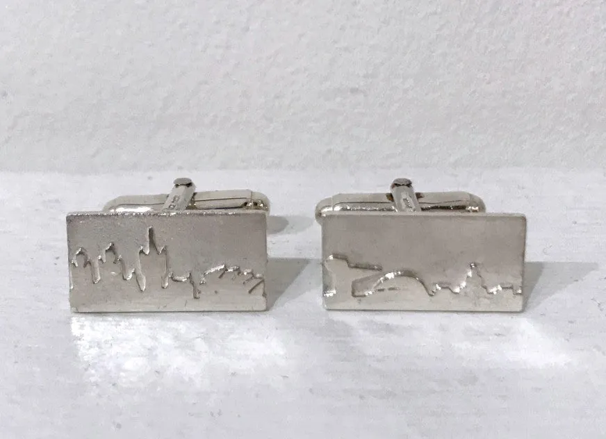 Jen Cunningham | Glasgow Skyline Cufflinks | Textured & Polished Silver