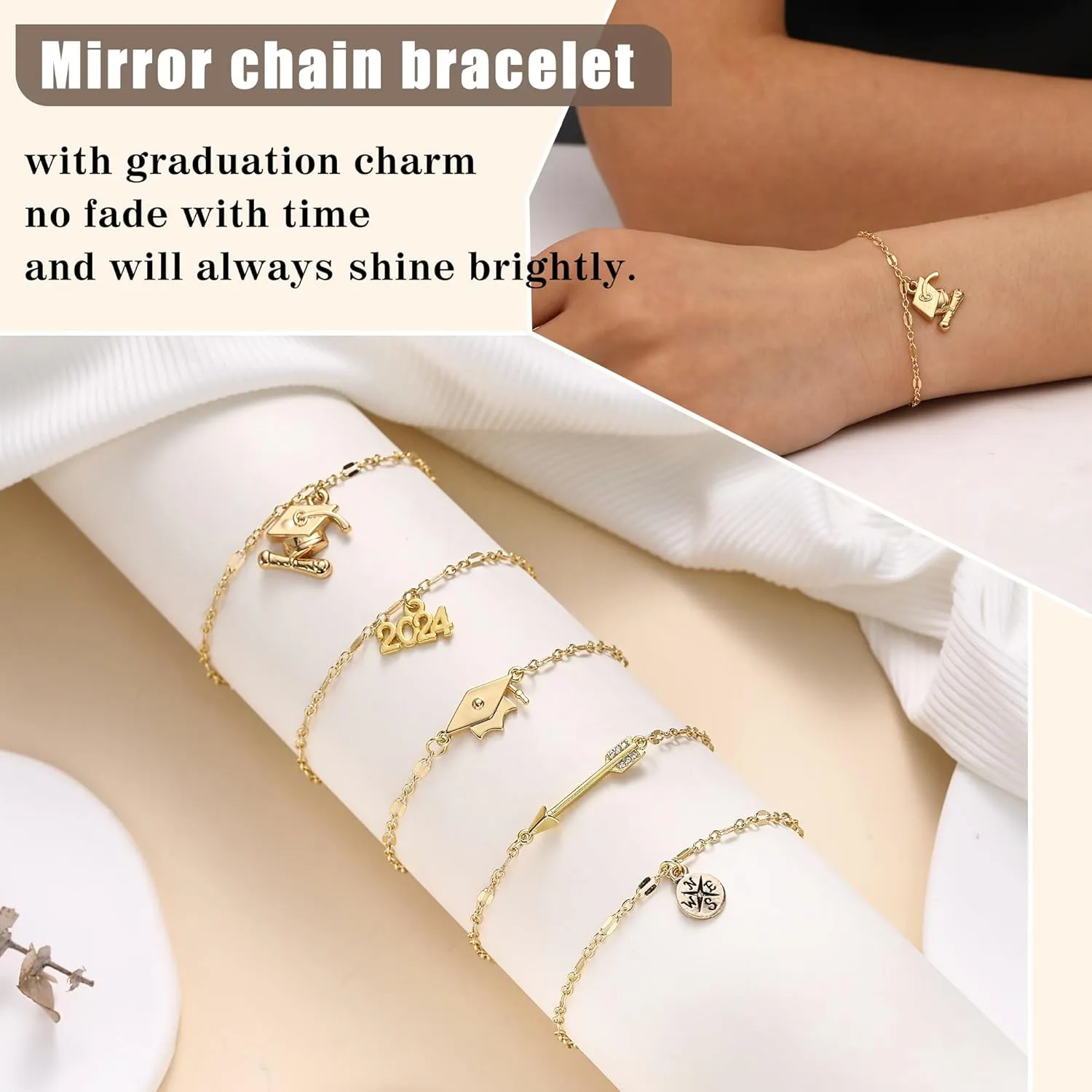 JSJOY Graduation Gifts for Her Class Of 2024 Gold Bracelets for Women 8th Grade High School College Inspirational Gifts for Daughter Granddaughter Sister Friend