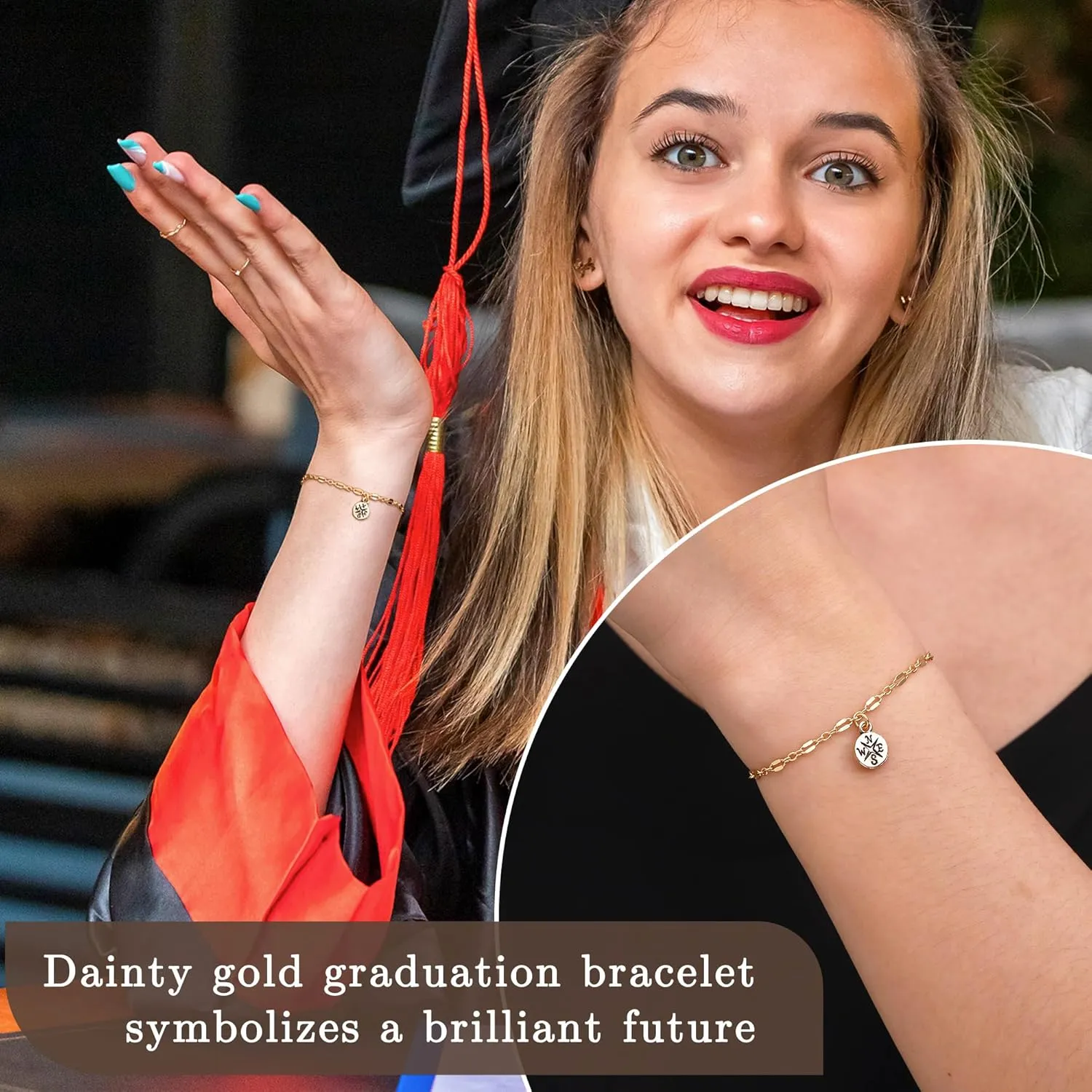 JSJOY Graduation Gifts for Her Class Of 2024 Gold Bracelets for Women 8th Grade High School College Inspirational Gifts for Daughter Granddaughter Sister Friend