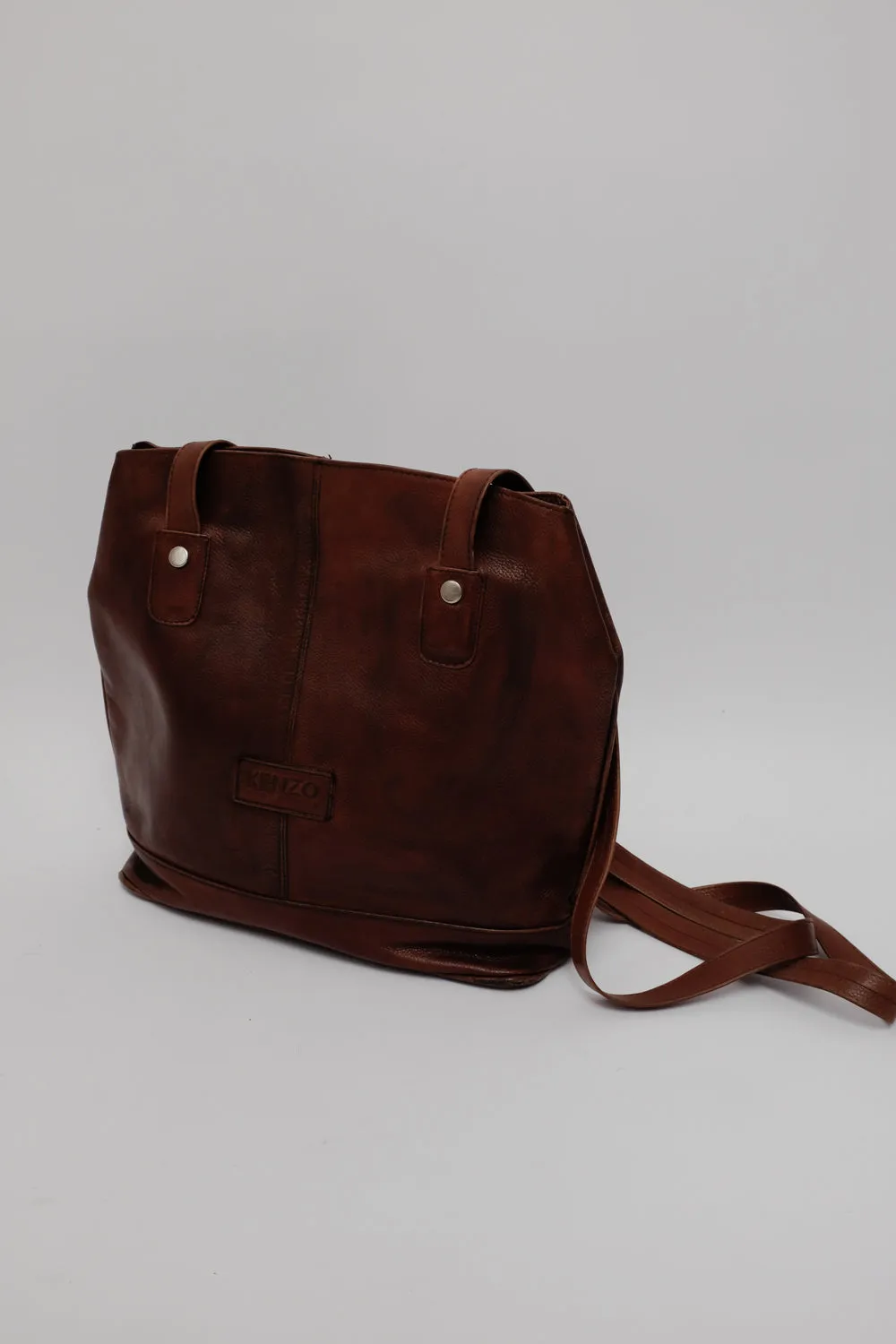 KENZO VINTAGE BROWN CROSSBODY LEATHER SHOPPER