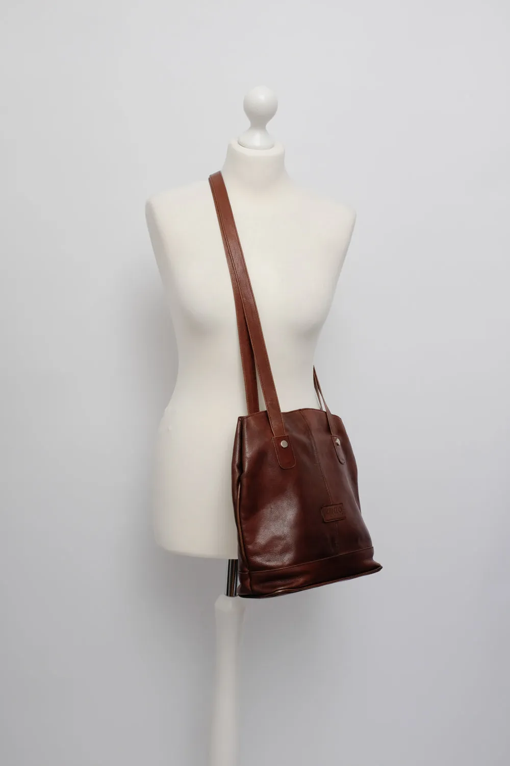 KENZO VINTAGE BROWN CROSSBODY LEATHER SHOPPER