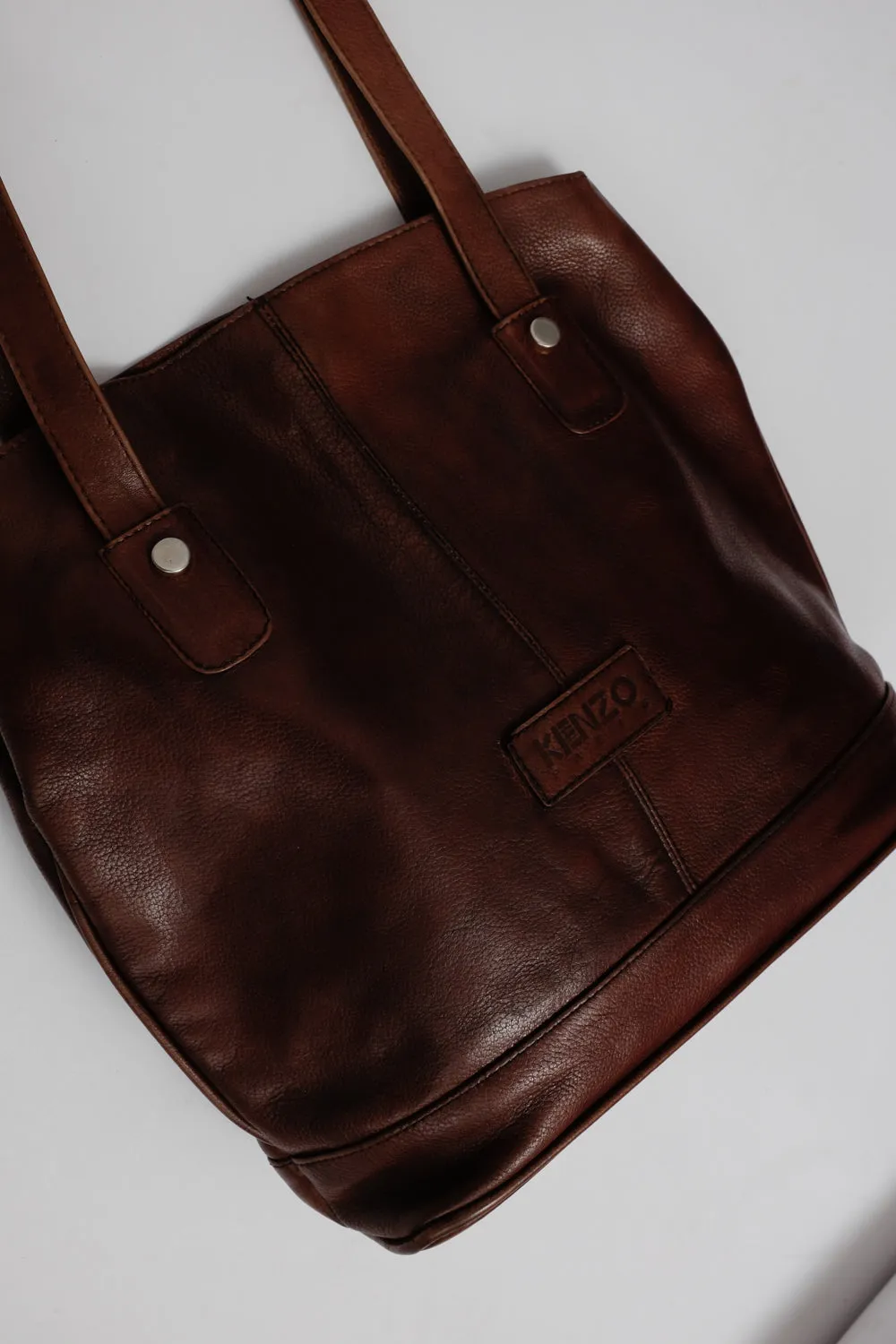 KENZO VINTAGE BROWN CROSSBODY LEATHER SHOPPER