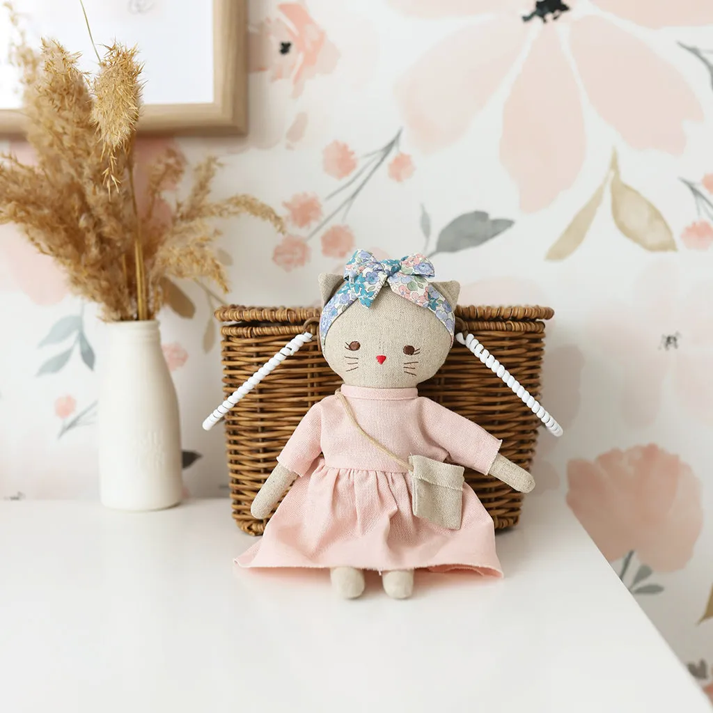 Mini Lilly Kitty Pink Linen Doll