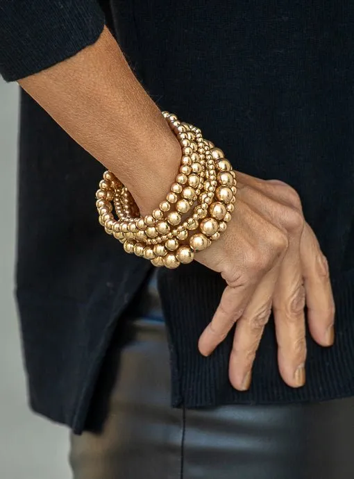 Multi Layered Matte Gold Bead Bracelet Set