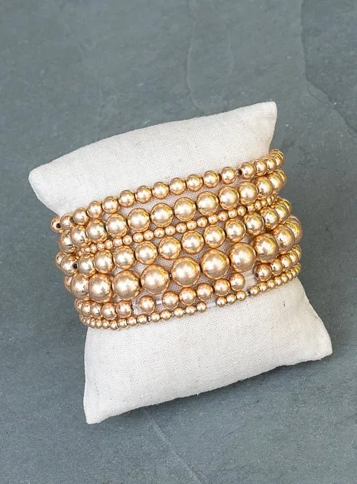 Multi Layered Matte Gold Bead Bracelet Set