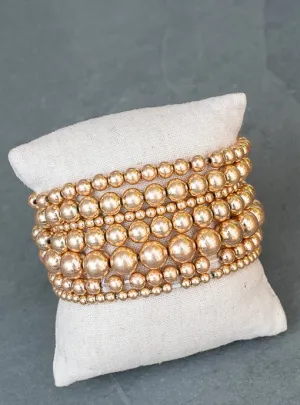 Multi Layered Matte Gold Bead Bracelet Set