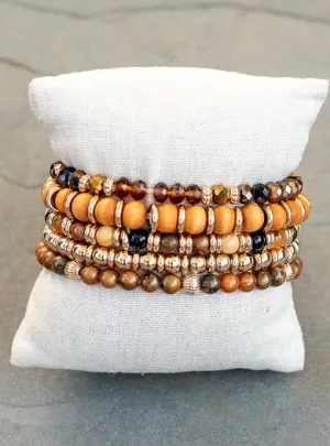Multi Layered Rust Brown Gold Bracelet Set