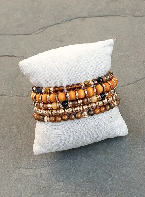 Multi Layered Rust Brown Gold Bracelet Set