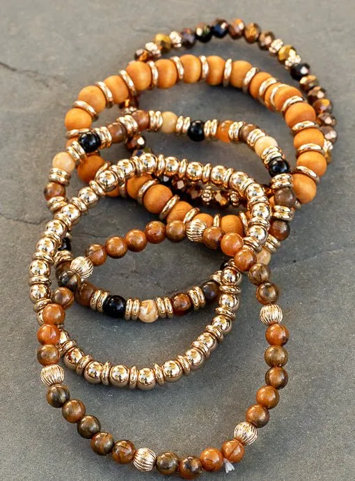 Multi Layered Rust Brown Gold Bracelet Set