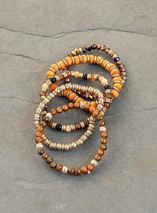 Multi Layered Rust Brown Gold Bracelet Set