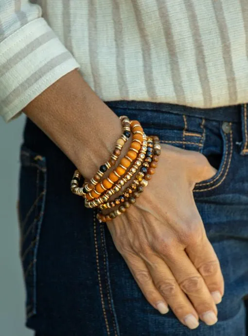 Multi Layered Rust Brown Gold Bracelet Set