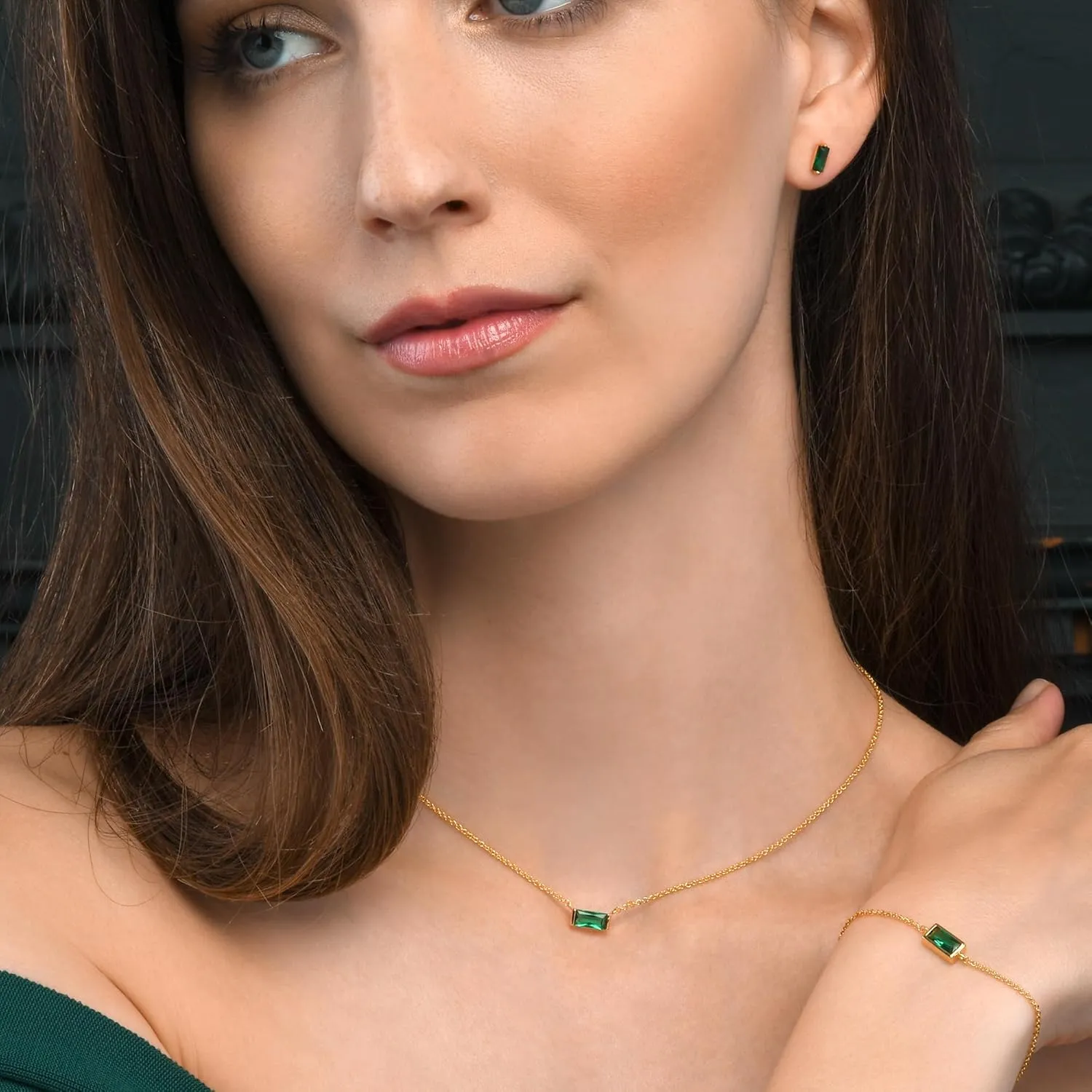 namana Dainty Gold Bracelet for Women with a Single Coloured Stone, Gold Bracelets for Women with Baguette Cut Stones, Gold Plated Cute Bracelets for Women