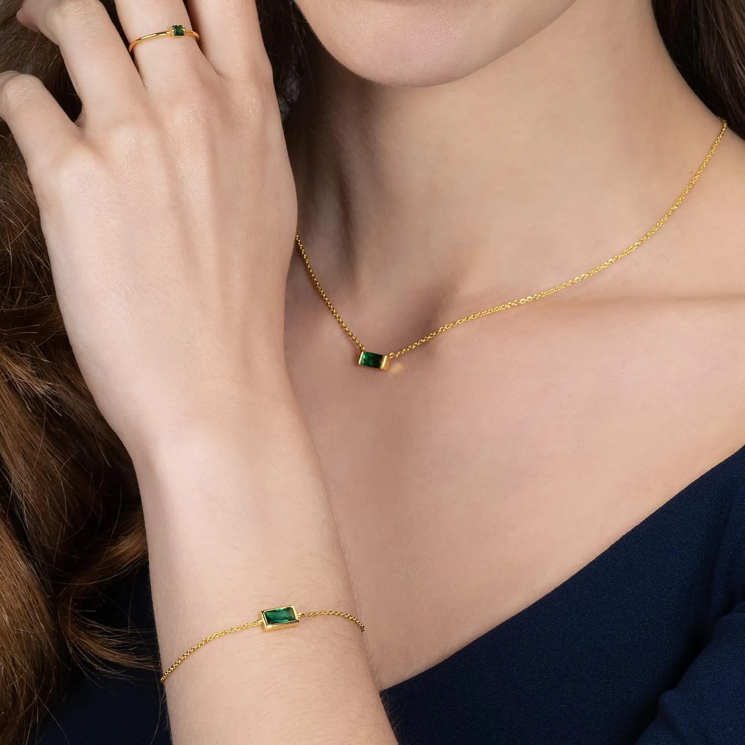 namana Dainty Gold Bracelet for Women with a Single Coloured Stone, Gold Bracelets for Women with Baguette Cut Stones, Gold Plated Cute Bracelets for Women