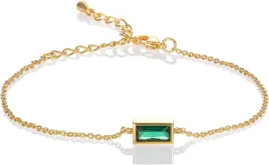 namana Dainty Gold Bracelet for Women with a Single Coloured Stone, Gold Bracelets for Women with Baguette Cut Stones, Gold Plated Cute Bracelets for Women