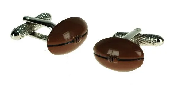Novelty Cufflinks - Brown Rugby Ball - CK638 - Onyx Art