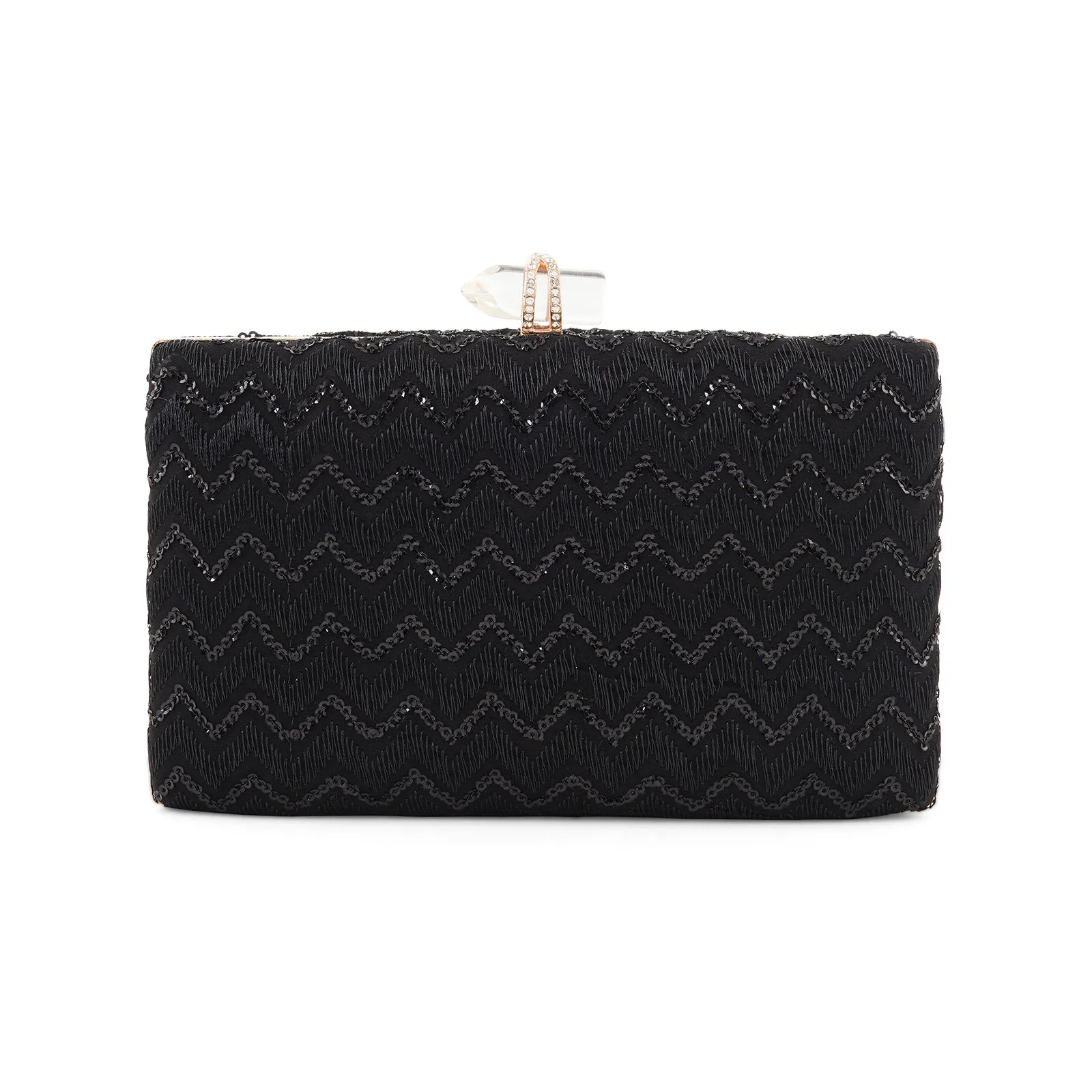 Party Wave Black Sequin Embroidered Clutch