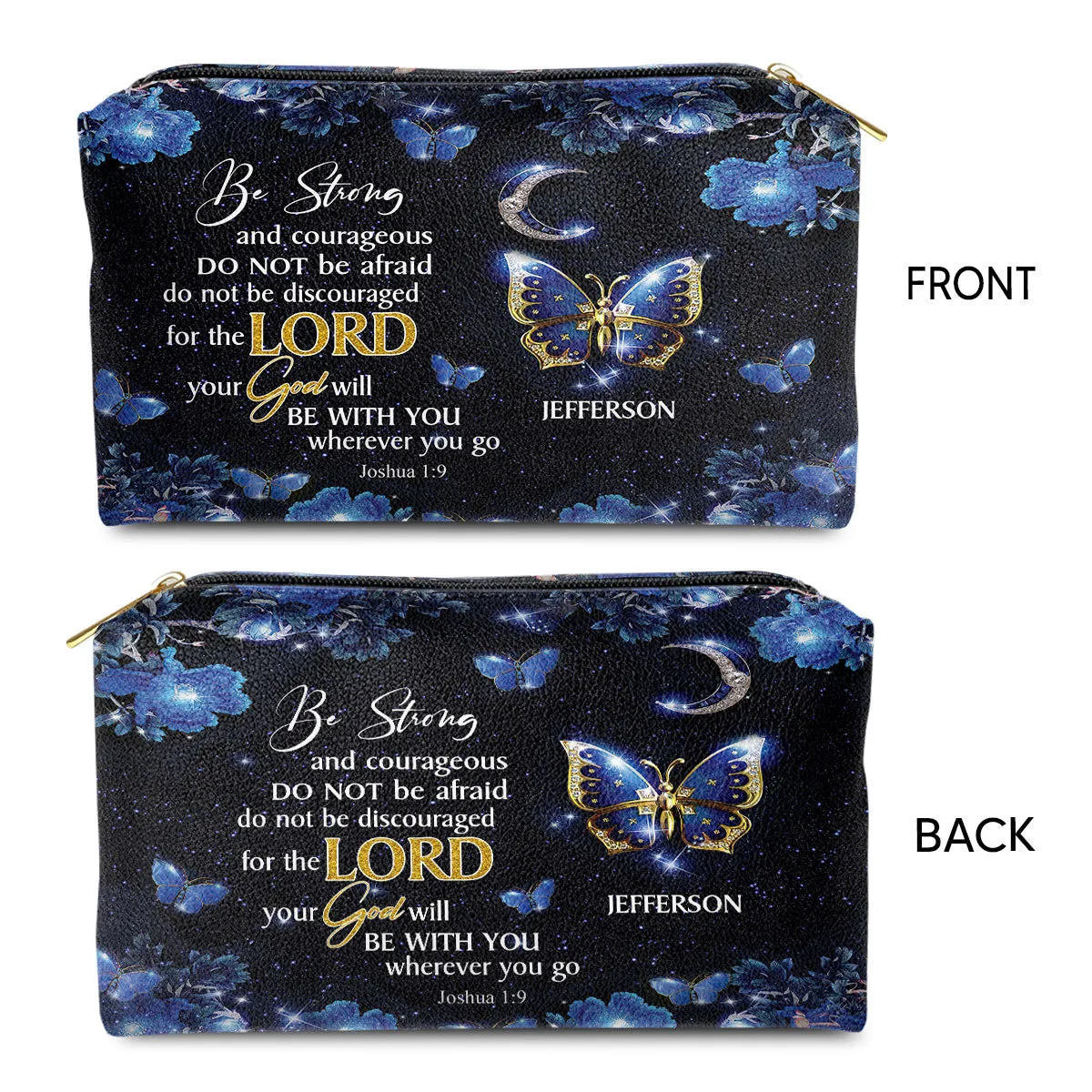 Personalized Leather Pouch With Zipper Joshua 19 Do Not Be Afraid Do Not Be Discouraged - Christ Gift For Women Of God