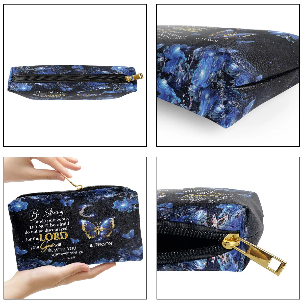 Personalized Leather Pouch With Zipper Joshua 19 Do Not Be Afraid Do Not Be Discouraged - Christ Gift For Women Of God