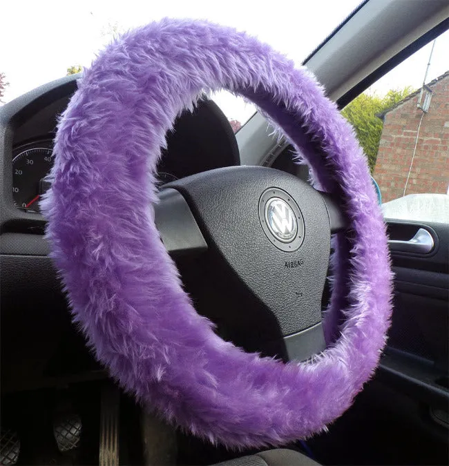 Pretty Lilac fuzzy faux fur car steering wheel cover